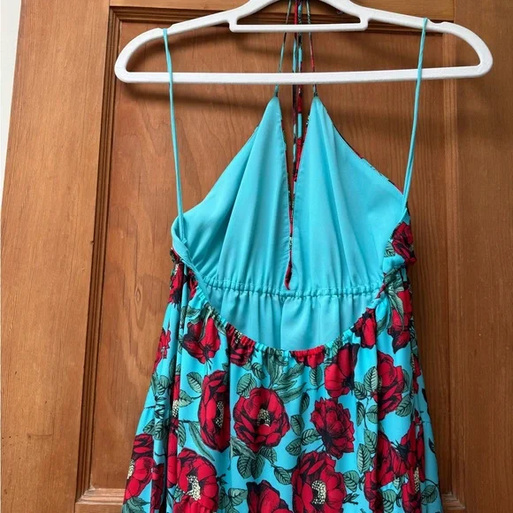 Alice & Olivia Mae Halter Tiered Maxi Dress in Beach Bliss Aqua - Picture 4 of 4